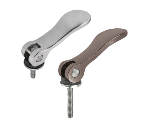 Cam levers, stainless steel with external thread, plastic thrust washer and stainless steel stud - inch