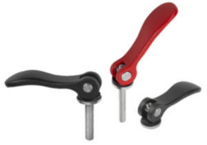 Cam levers, aluminum with internal or external thread, plastic thrust washer and steel or stainless steel stud - inch