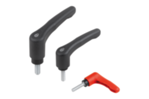 Adjustable handles, plastic, with external thread and safety function, threaded pin blue passivated steel - inch