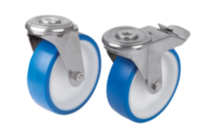 Swivel casters with bolt hole stainless steel, for sterile areas