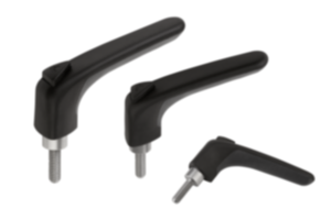 Adjustable handles, plastic, ergonomic, with external thread, threaded pin stainless steel