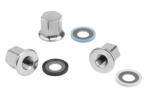 Stainless steel cap nuts with collar and seal and shim washer for Hygienic USIT® set